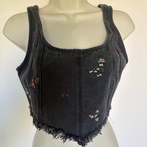 Dark Gray Floral embroidered Crop Top